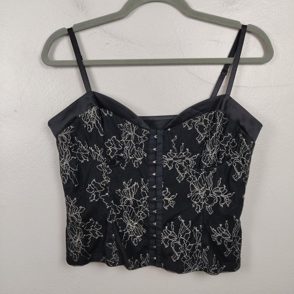 Vintage Y2K Bebe Corset Top Womens Large Black Floral Lace Goth Witchy Vtg Cami - Picture 2 of 7